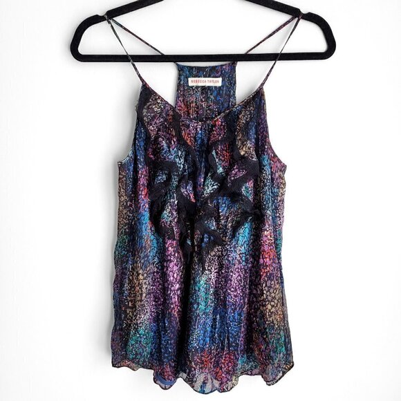 Rebecca Taylor Multicolor Metallic Ruffle Silk Boho Tank Top - Picture 7 of 11